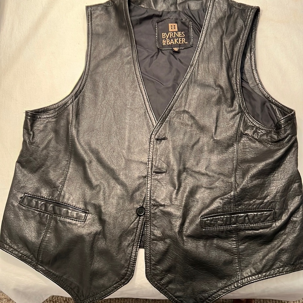 BYRENS & BAKER Black Leather Vest SZ 46